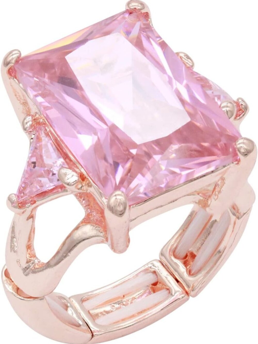 Bold Emerald Cut CZ Stretch Ring for Women, Size 7-9, Radiant Statement Jewelry